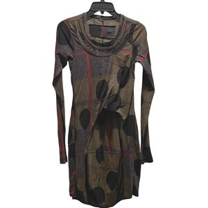 Rundholz Avant Garde Abstract Print Long Sleeve Mini Dress Womens Unique Pattern